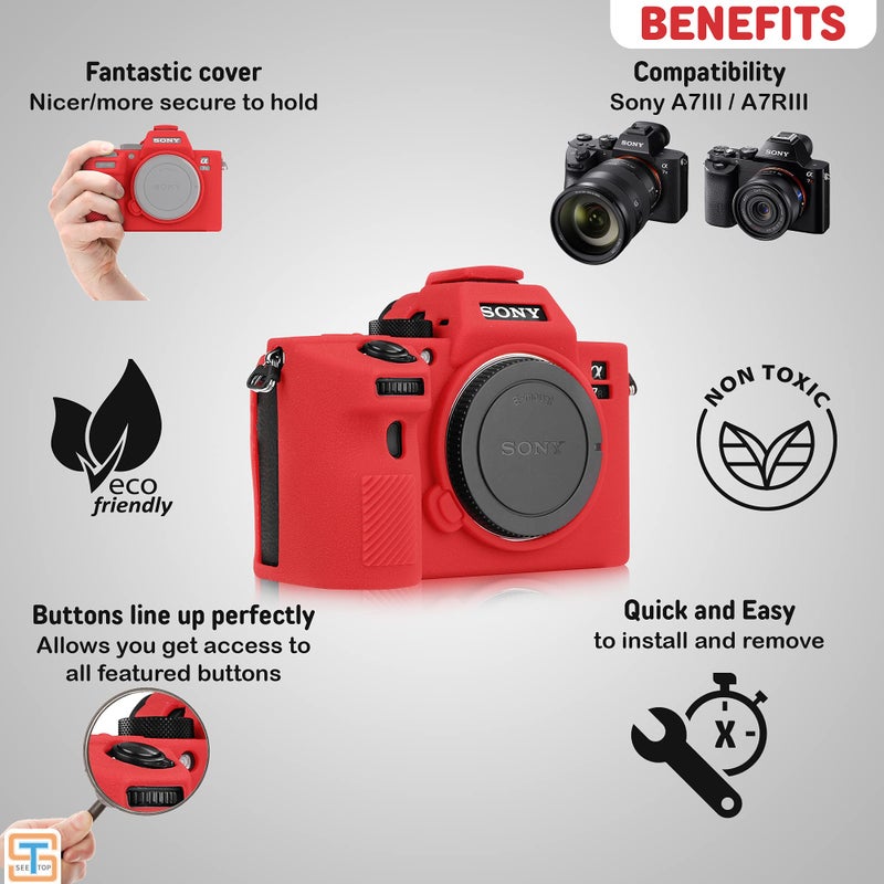 STSEETOP Camera Case Compatible with Sony A7III A7RIII Sony ILCE-7RIII A73 A7R3 - Protective Silicone DSLR Skin Cover, Detachable Cage, Shockproof, Dustproof(Red) - Image 3
